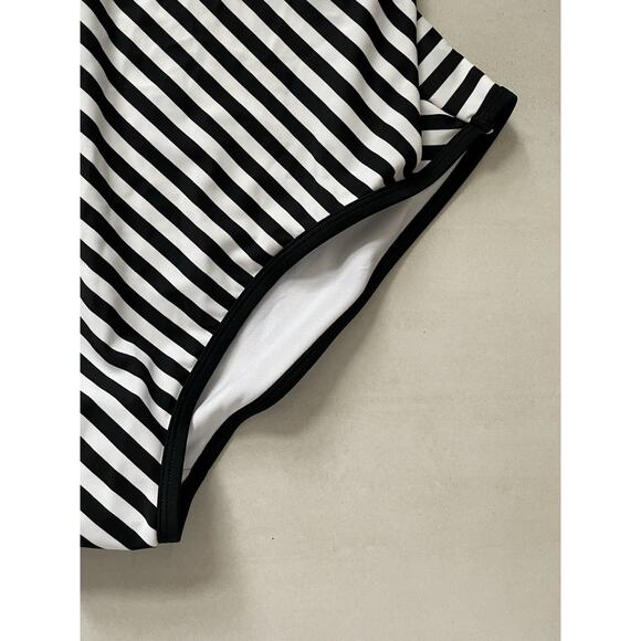 Adore Me Swim One Piece Swimsuit Striped Lace Up Back Swimwear - Picture 4 of 9